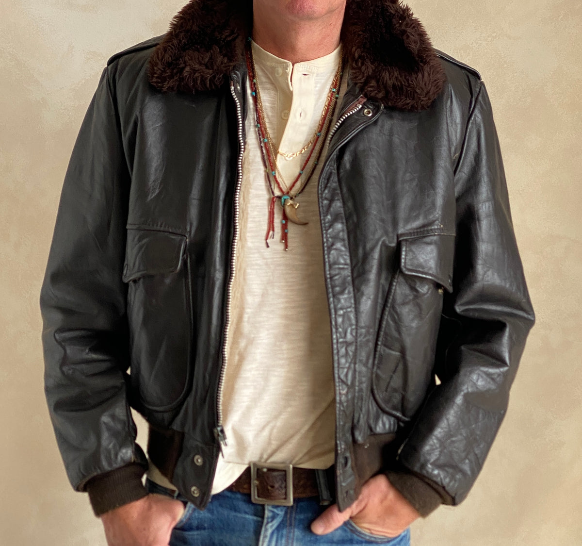 Vintage Flight leather jacket by Cooper – Made in the USA – Size 42 US / 52 EU-AJ357 Studio