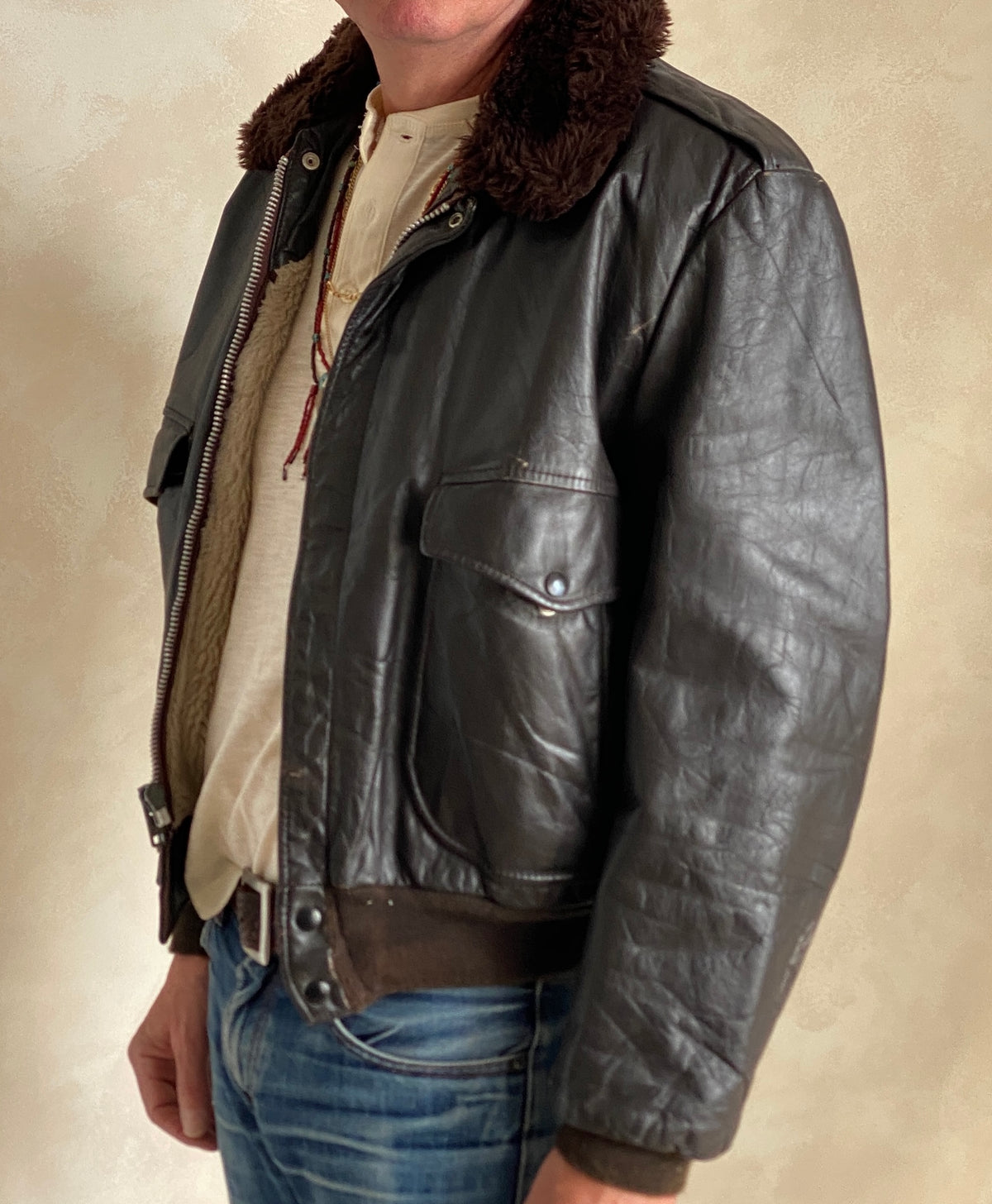 Vintage Flight leather jacket by Cooper – Made in the USA – Size 42 US / 52 EU-AJ357 Studio