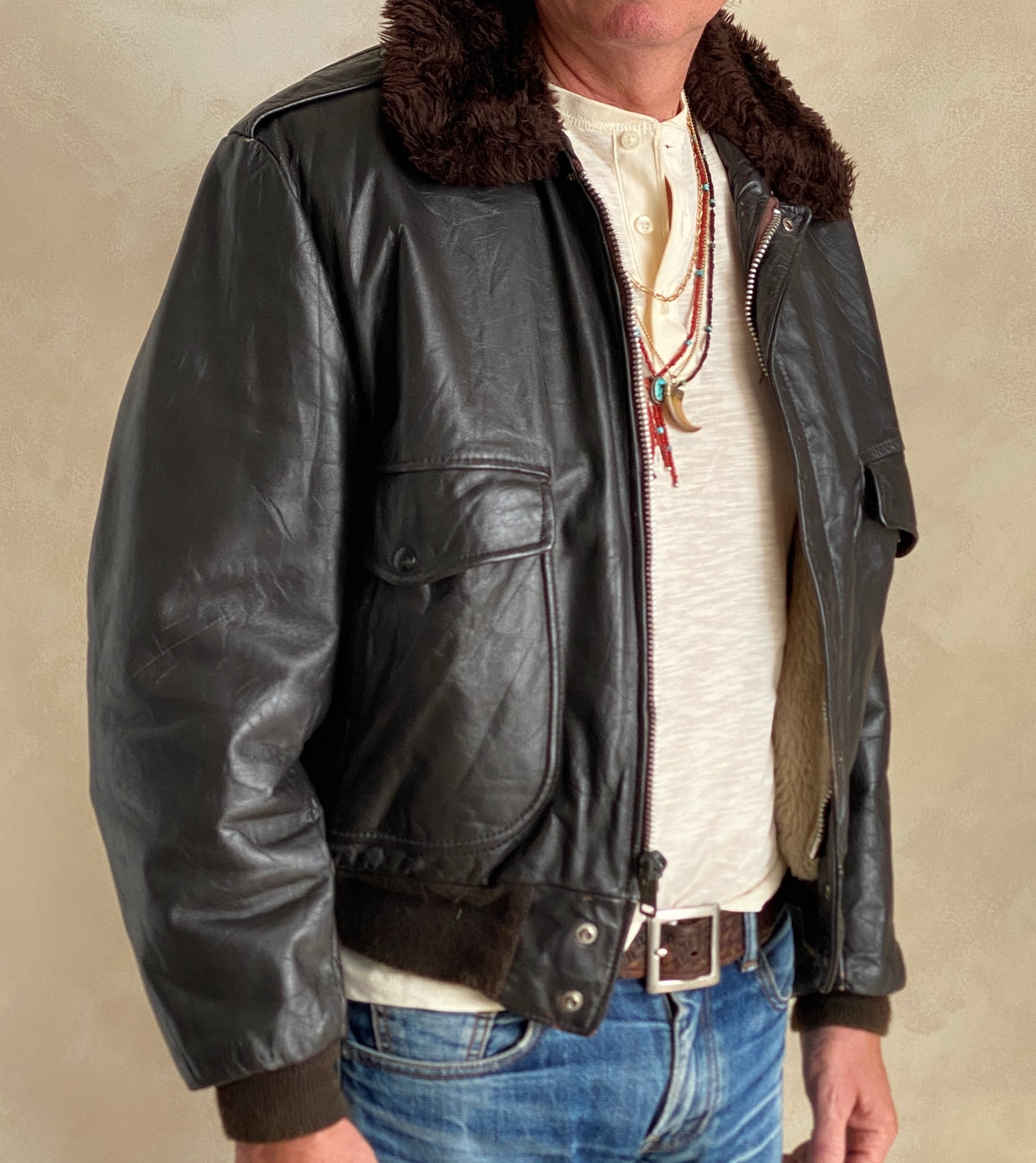 Vintage Flight leather jacket by Cooper – Made in the USA – Size 42 US / 52 EU-AJ357 Studio