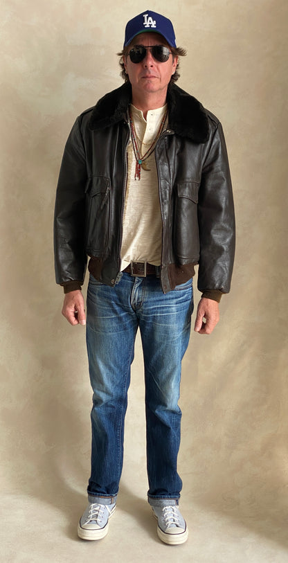 Vintage Sears Leather Bomber Flight Jacket Aviator – Size 42US / 52 EU – Made in the USA-AJ357 Studio