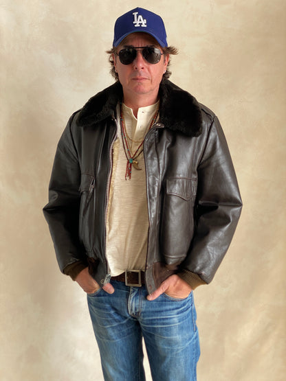 Vintage Sears Leather Bomber Flight Jacket Aviator – Size 42US / 52 EU – Made in the USA-AJ357 Studio