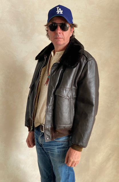 Vintage Sears Leather Bomber Flight Jacket Aviator – Size 42US / 52 EU – Made in the USA-AJ357 Studio