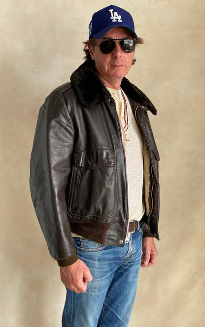 Vintage Sears Leather Bomber Flight Jacket Aviator – Size 42US / 52 EU – Made in the USA-AJ357 Studio