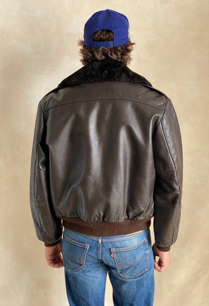 Vintage Sears Leather Bomber Flight Jacket Aviator – Size 42US / 52 EU – Made in the USA-AJ357 Studio