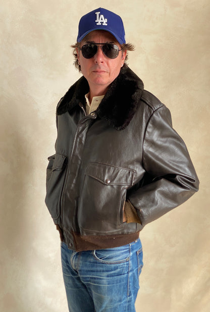 Vintage Sears Leather Bomber Flight Jacket Aviator – Size 42US / 52 EU – Made in the USA-AJ357 Studio