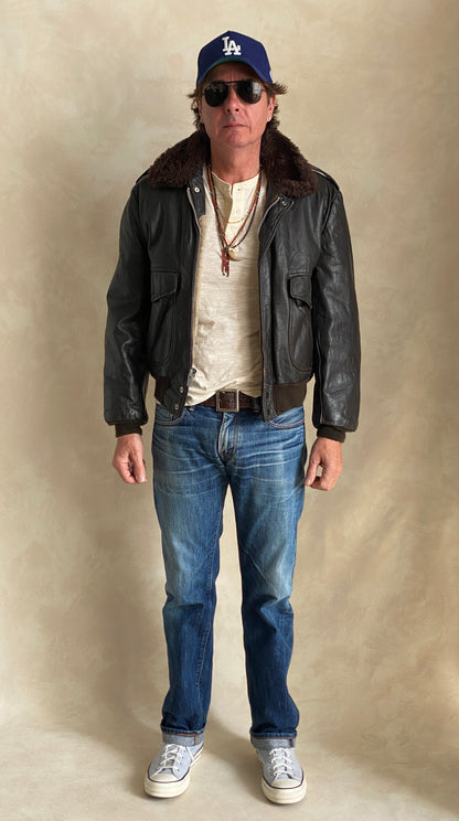 Vintage Leather Bomber Flight Jacket – Size 42US / 52EU – Featuring a Talon zipper-AJ357 Studio