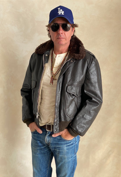 Vintage Leather Bomber Flight Jacket – Size 42US / 52EU – Featuring a Talon zipper-AJ357 Studio