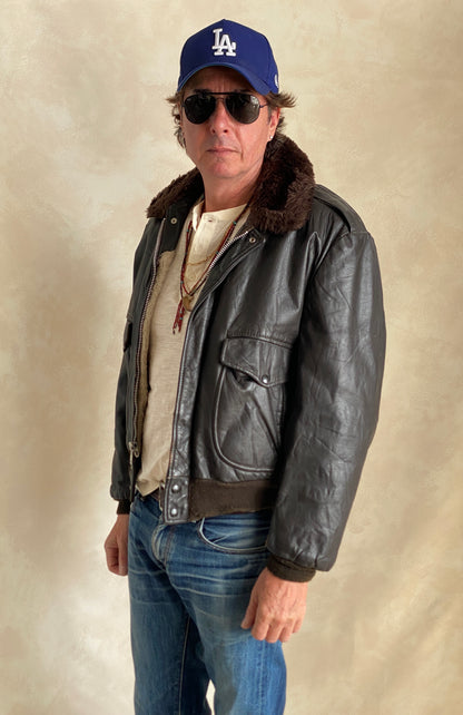 Vintage Leather Bomber Flight Jacket – Size 42US / 52EU – Featuring a Talon zipper-AJ357 Studio