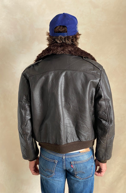 Vintage Leather Bomber Flight Jacket – Size 42US / 52EU – Featuring a Talon zipper-AJ357 Studio