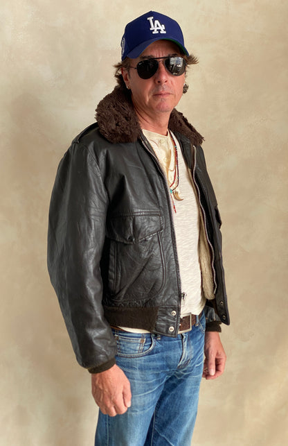 Vintage Leather Bomber Flight Jacket – Size 42US / 52EU – Featuring a Talon zipper-AJ357 Studio