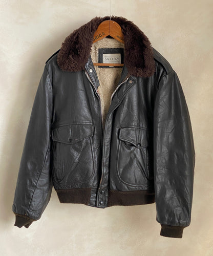 Vintage Leather Bomber Flight Jacket – Size 42US / 52EU – Featuring a Talon zipper-AJ357 Studio