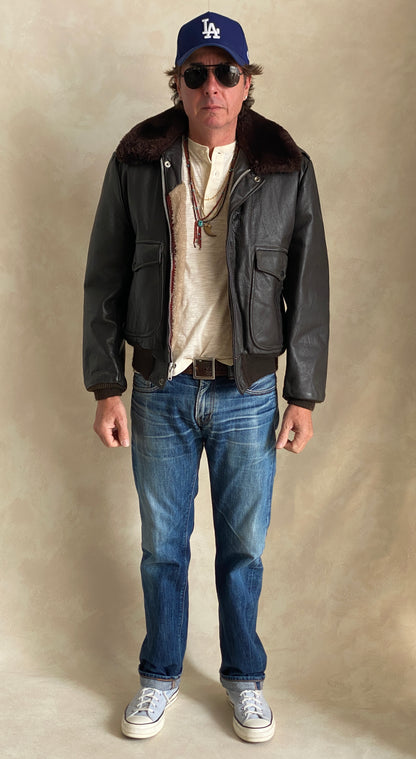Size 40USA/50 Euro. Vintage 70s flight leather jacket made in USA talon zip-AJ357 Studio
