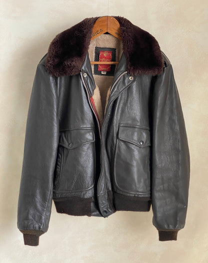 Size 40USA/50 Euro. Vintage 70s flight leather jacket made in USA talon zip-AJ357 Studio