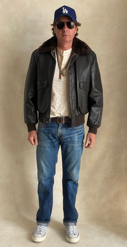 Vintage Leather Bomber Flight Jacket – Size 40US / 50EU – Made in USA-AJ357 Studio