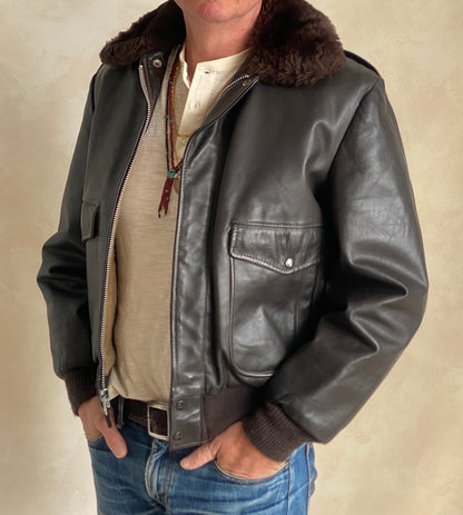Vintage Leather Bomber Flight Jacket – Size 40US / 50EU – Made in USA-AJ357 Studio