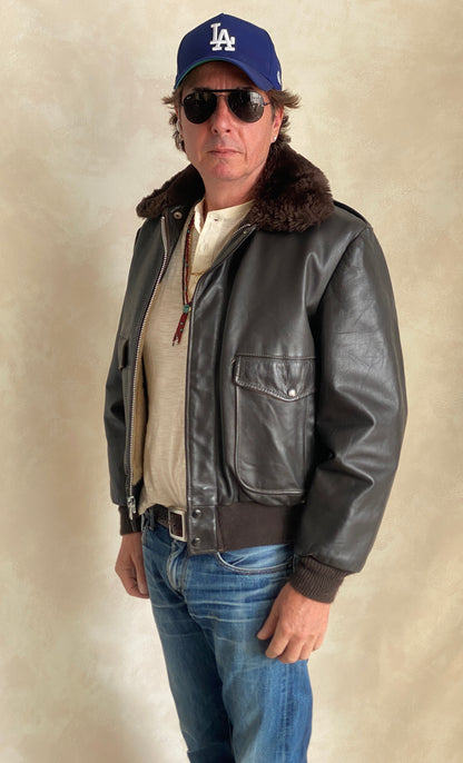Vintage Leather Bomber Flight Jacket – Size 40US / 50EU – Made in USA-AJ357 Studio