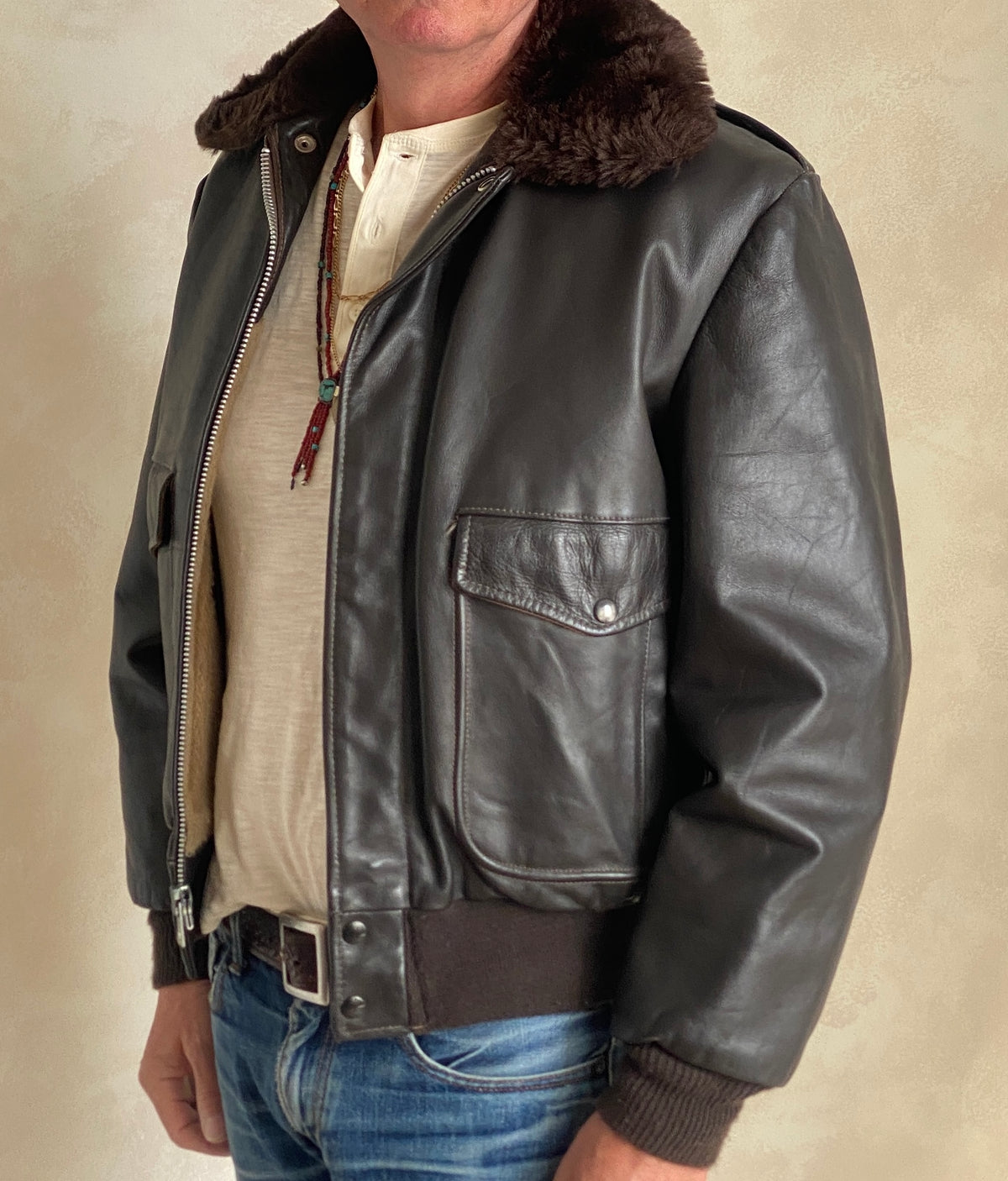 Vintage Leather Bomber Flight Jacket – Size 40US / 50EU – Made in USA-AJ357 Studio