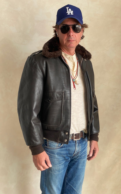 Vintage Leather Bomber Flight Jacket – Size 40US / 50EU – Made in USA-AJ357 Studio