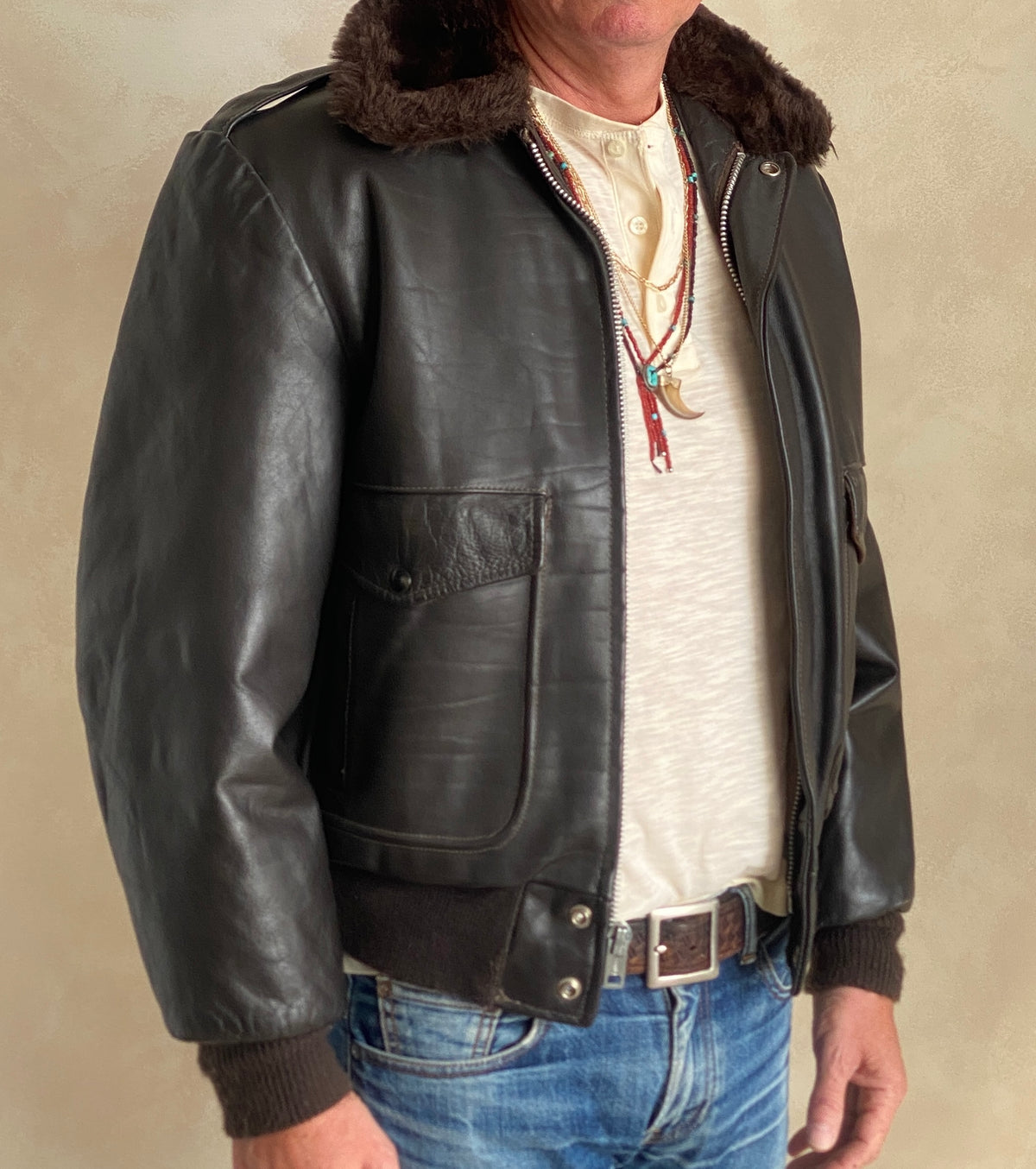 Vintage Leather Bomber Flight Jacket – Size 40US / 50EU – Made in USA-AJ357 Studio
