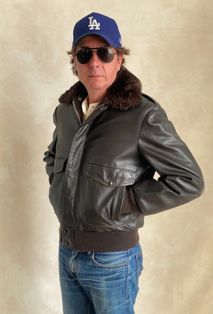Vintage Leather Bomber Flight Jacket – Size 40US / 50EU – Made in USA-AJ357 Studio