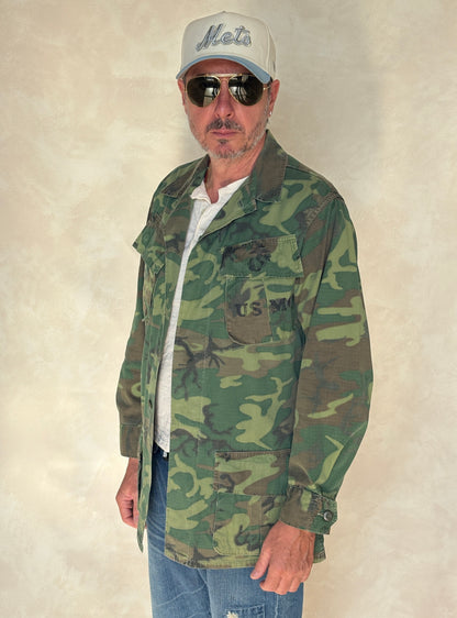 Small Long. Authentic USMC 1969 US Army vintage Erld camouflage Vietnam jungle jacket. Military-AJ357 Studio