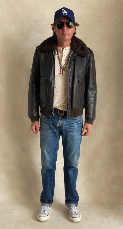 Size 42US (52EU). Vintage Cooper leather bomber flight jacket, made in the USA, featuring a Talon zipper.-AJ357 Studio