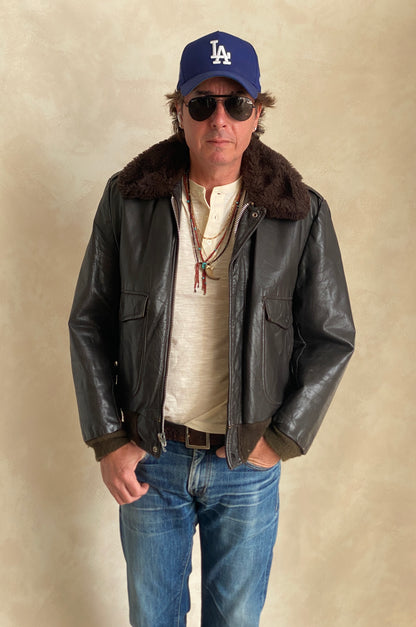 Size 42US (52EU). Vintage Cooper leather bomber flight jacket, made in the USA, featuring a Talon zipper.-AJ357 Studio