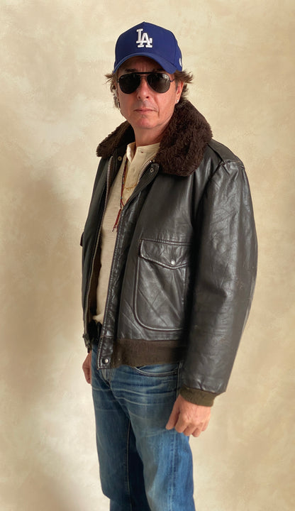 Size 42US (52EU). Vintage Cooper leather bomber flight jacket, made in the USA, featuring a Talon zipper.-AJ357 Studio