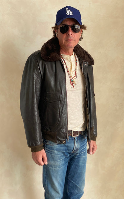 Size 42US (52EU). Vintage Cooper leather bomber flight jacket, made in the USA, featuring a Talon zipper.-AJ357 Studio