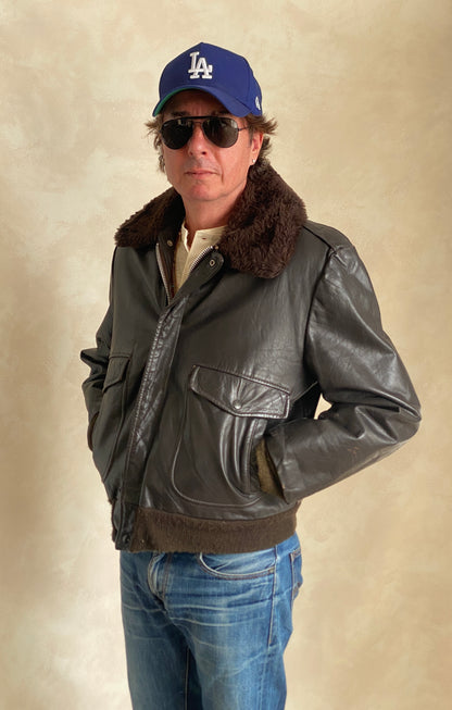 Size 42US (52EU). Vintage Cooper leather bomber flight jacket, made in the USA, featuring a Talon zipper.-AJ357 Studio