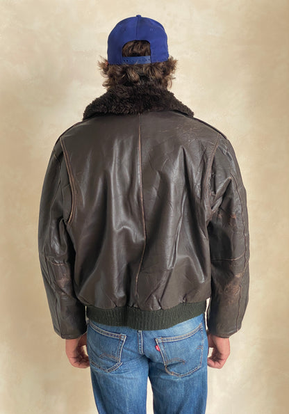 Size Large. Vintage Aviator Flight Jacket – Classic Leather Bomber-Made in USA-AJ357 Studio