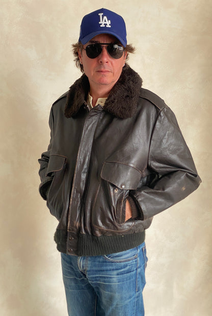 Size Large. Vintage Aviator Flight Jacket – Classic Leather Bomber-Made in USA-AJ357 Studio