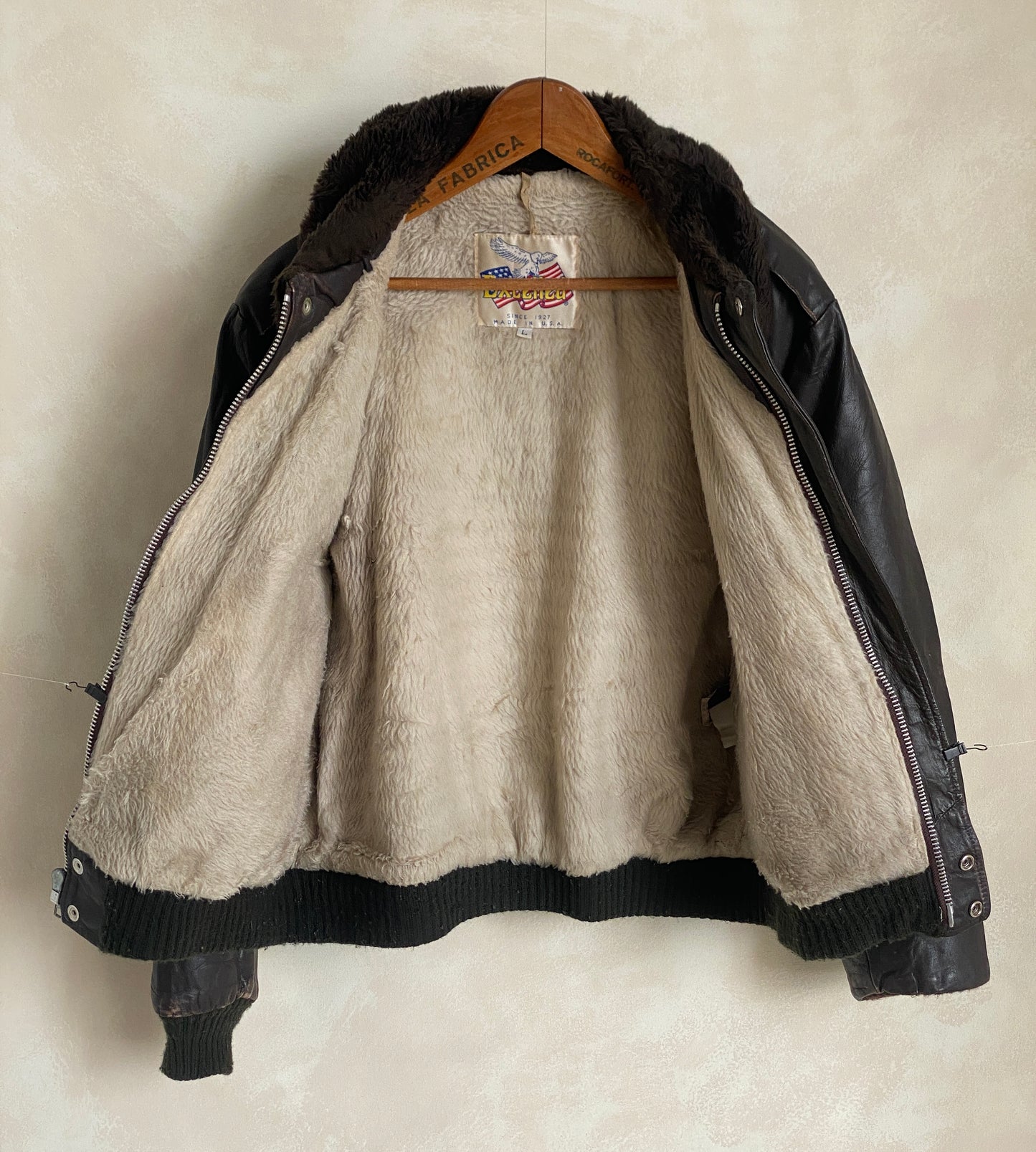 vintage leather bomber flight jacket made in usa size large AJ357 Studio