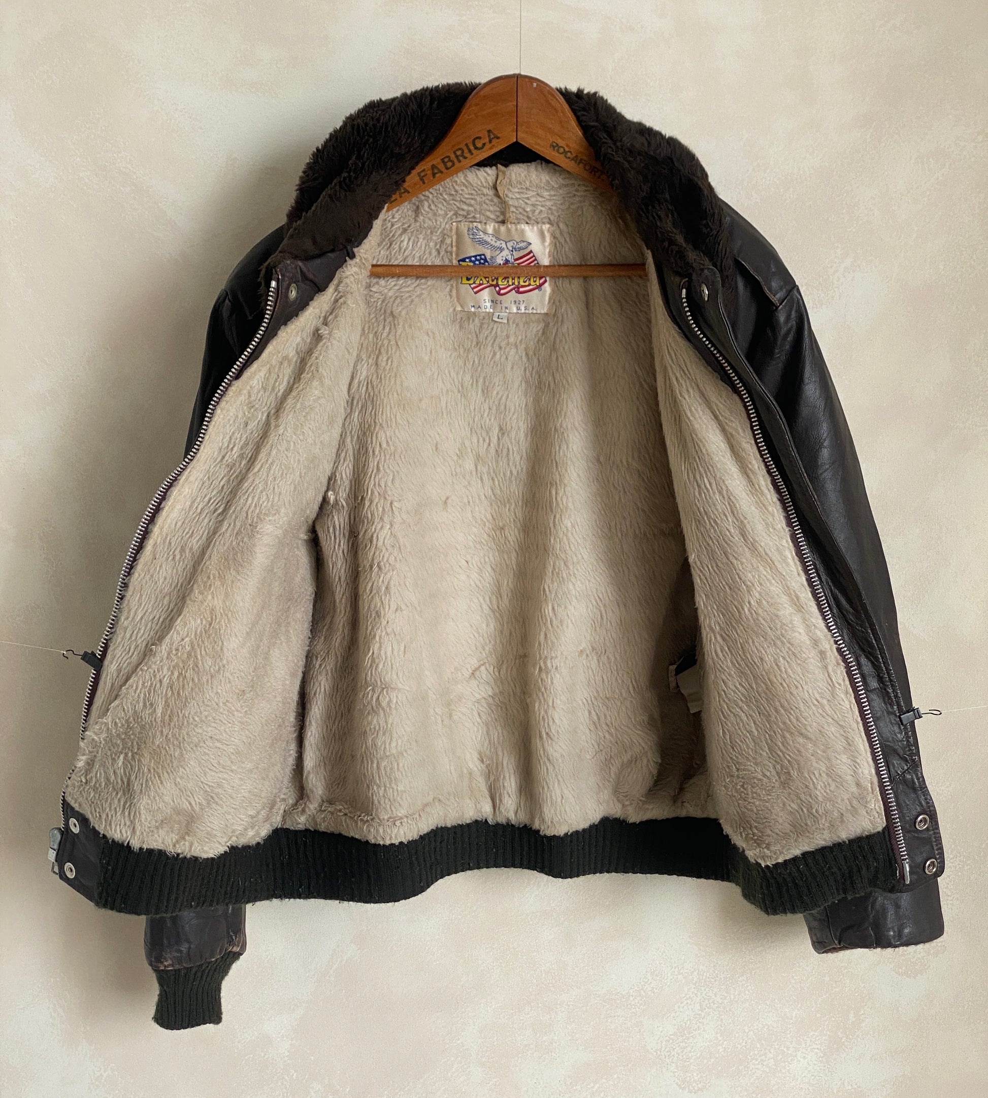 vintage leather bomber flight jacket made in usa size large AJ357 Studio