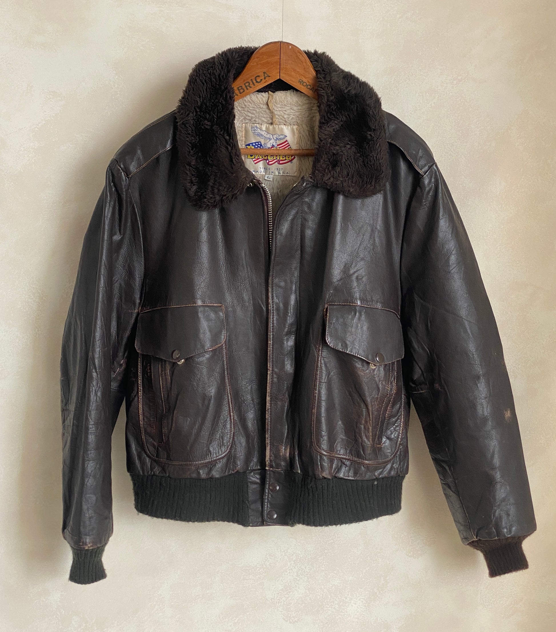 vintage leather bomber flight jacket made in usa size large AJ357 Studio