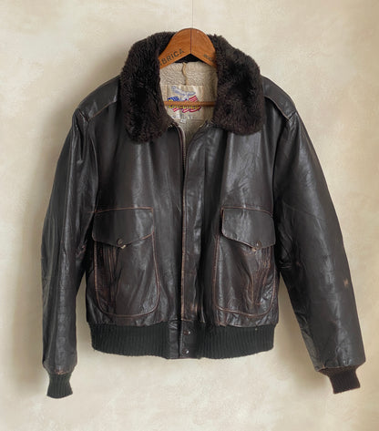 Size Large. Vintage Aviator Flight Jacket – Classic Leather Bomber-Made in USA-AJ357 Studio