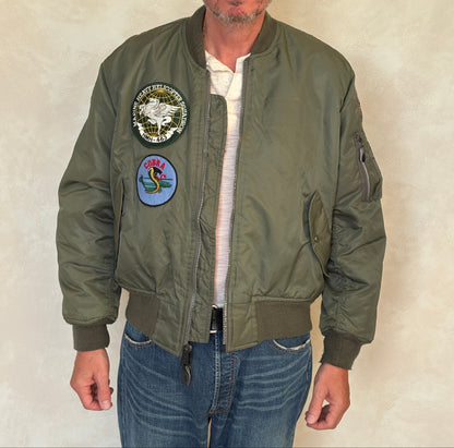 Large . Patched MA1 jacket, flying intermediate type MA-1 Made in USA-AJ357 Studio