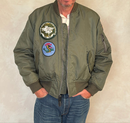 Large . Patched MA1 jacket, flying intermediate type MA-1 Made in USA-AJ357 Studio