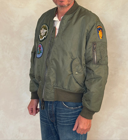 Large . Patched MA1 jacket, flying intermediate type MA-1 Made in USA-AJ357 Studio