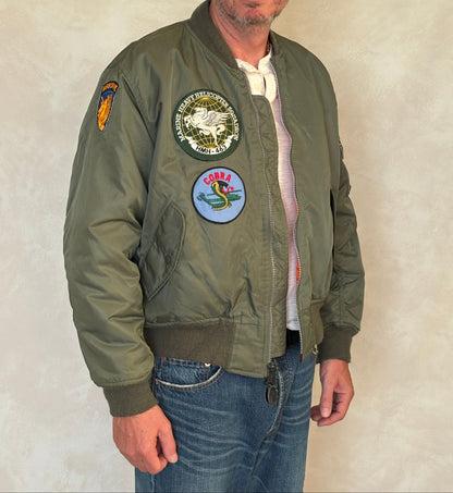 Large . Patched MA1 jacket, flying intermediate type MA-1 Made in USA-AJ357 Studio