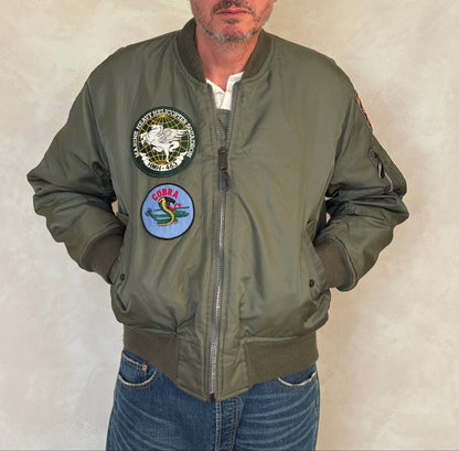 Large . Patched MA1 jacket, flying intermediate type MA-1 Made in USA-AJ357 Studio