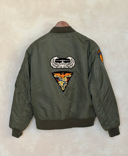 Large . Patched MA1 jacket, flying intermediate type MA-1 Made in USA-AJ357 Studio