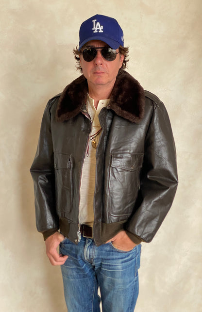 Vintage Aviator Leather Bomber Flight Jacket – Size 44US Regular / 54EU – Classic Style-AJ357 Studio