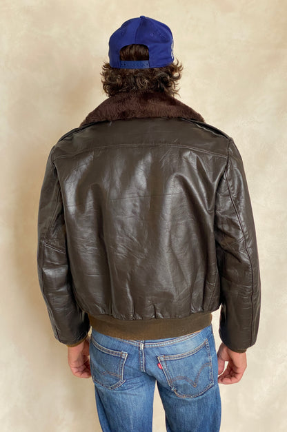 Vintage Aviator Leather Bomber Flight Jacket – Size 44US Regular / 54EU – Classic Style-AJ357 Studio