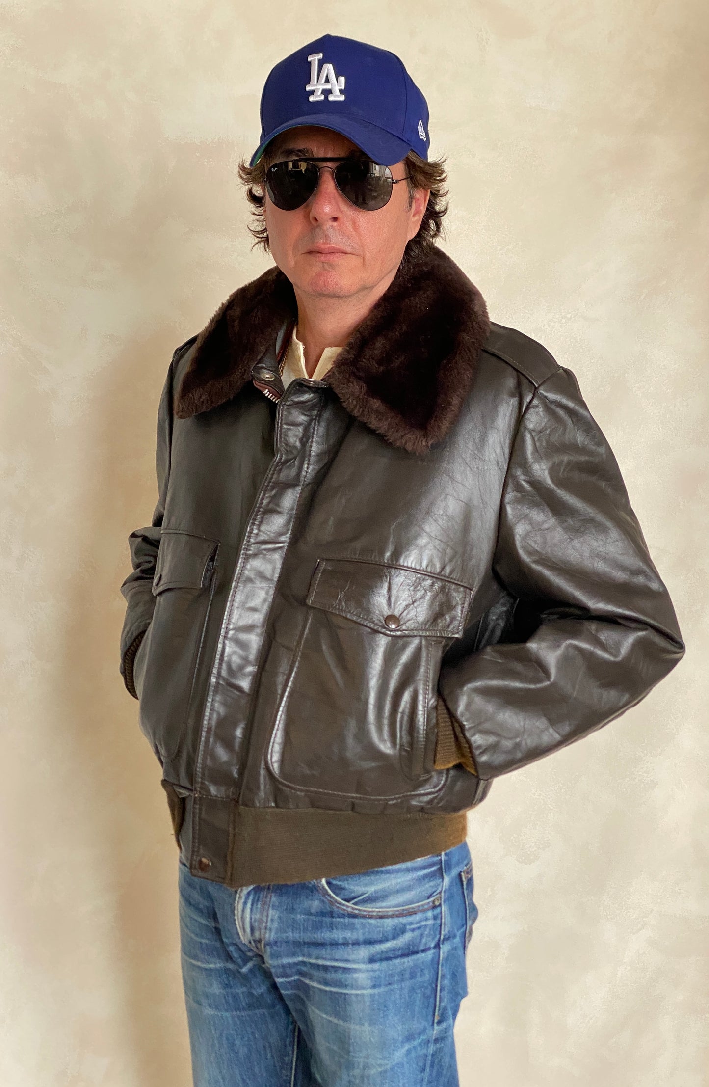 vintage aviator leather bomber flight jacket size 44us 54eu aj357 studio