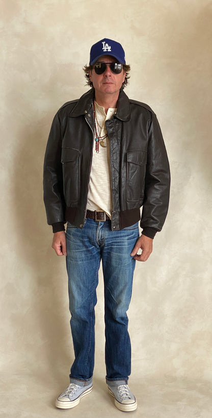 Vintage Aviator Leather Bomber Flight Jacket - Size 44US Reg (54EU) | Classic Style-AJ357 Studio