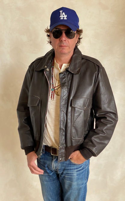 Vintage Aviator Leather Bomber Flight Jacket - Size 44US Reg (54EU) | Classic Style-AJ357 Studio