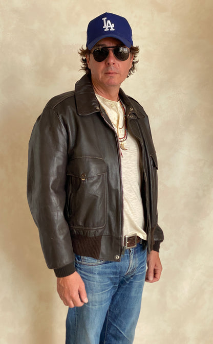 Vintage Aviator Leather Bomber Flight Jacket - Size 44US Reg (54EU) | Classic Style-AJ357 Studio