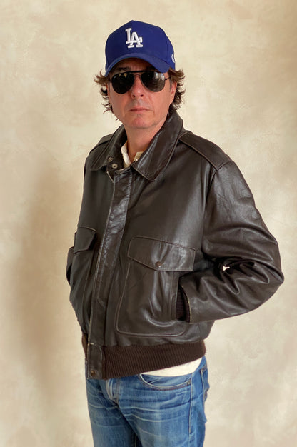 Vintage Aviator Leather Bomber Flight Jacket - Size 44US Reg (54EU) | Classic Style-AJ357 Studio