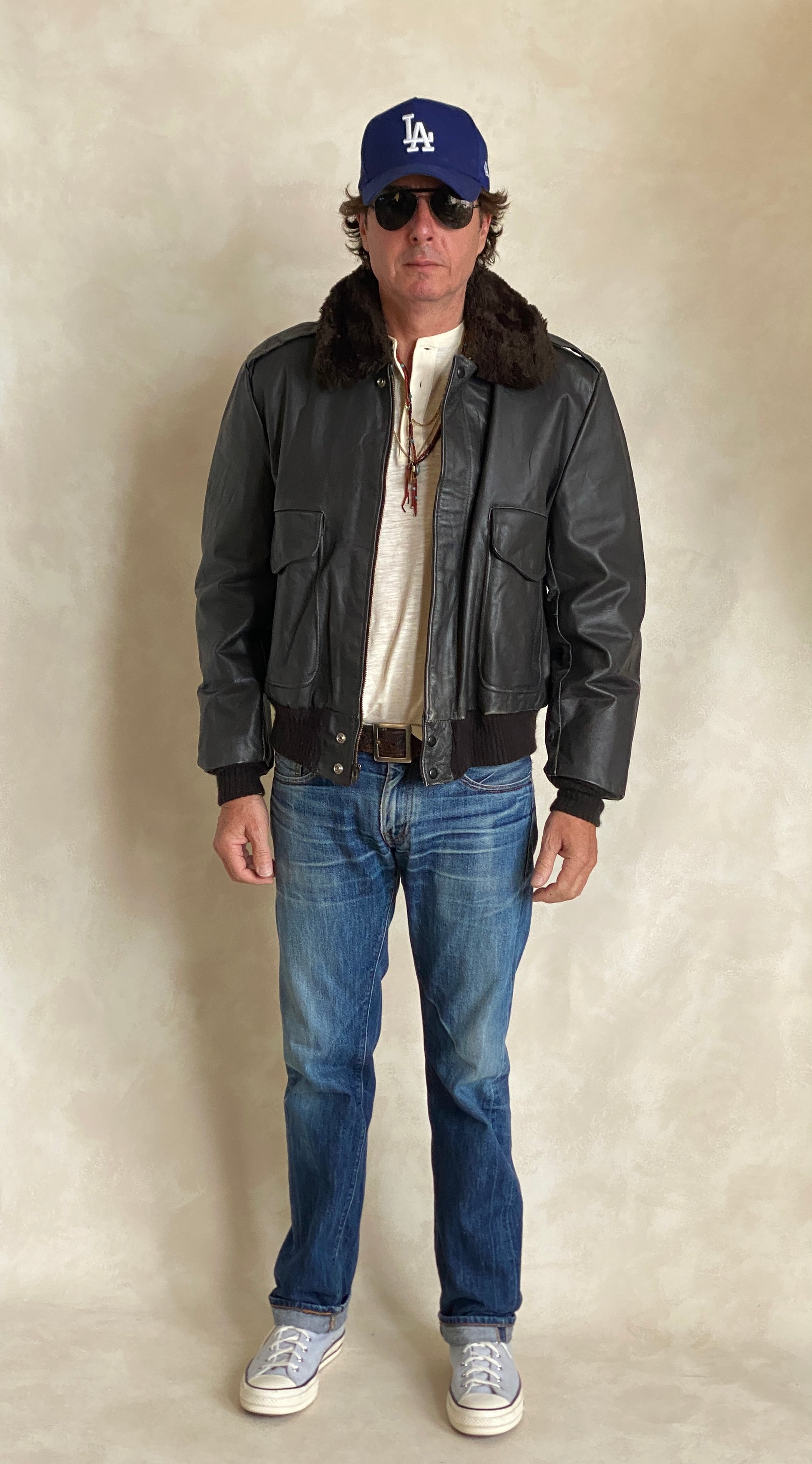 vintage aviator leather bomber flight jacket made in usa size 44us 54eu aj357 studio